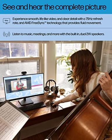 HP 27h Full HD Monitor - Diagonal - IPS Panel & 75Hz Refresh Rate - Smooth Screen - 3-Sided Micro-Edge Bezel - 100mm Height/Tilt Adjust - Built-in Dual Speakers - for Hybrid Workers,Black - Image 3