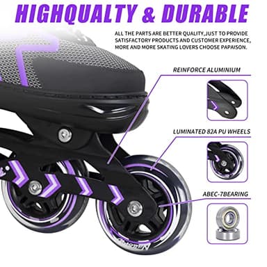 Nattork Adjustable Blades Roller Skates for Adults Women and Men,Outdoor & Indoor Purple Inline Skates for Kids Girls and Boys,Beginners,Size 6.5 7 7.5 8 - Image 2