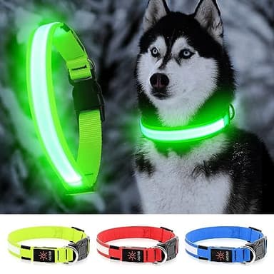 LED Dog Collar - Light Up, Waterproof, Adjustable Flashing, Rechargeable Visibility & Safety for Dogs (Green, Large) - Image 1