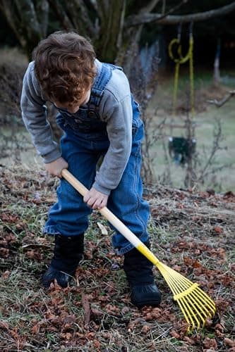 JustForKids Kids Garden Tool Set Toy, Rake, Spade, Hoe and Leaf Rake, reduced size , made of sturdy steel heads and real wood handle, 4-Piece, Multicolored, 5yr+ - Image 13