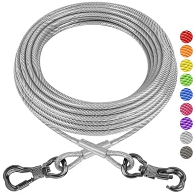 XiaZ Dog Tie Out Cable 100ft, Heavy Duty Dog Chains for Outside with Lockable Hook, Pet Runner Cable Leads for Yard, Dogs Line Tether for Small Medium Large Dogs Up to 250 LBS - Image 1