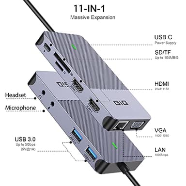 USB Docking Station GIQ USB C hub USB 3.0 to Dual HDMI VGA Adapter Triple Display USB C Laptop Docking Station Dual Display Compatible with MacBook M1 USB Dock - Image 2