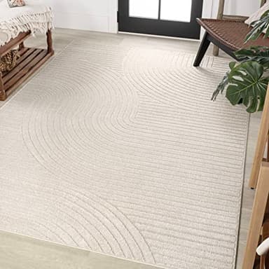 JONATHAN Y Hallie High-Low Curve Ivory/Cream Indoor/Outdoor Area Rug, 12x15, Minimalist, Pet Friendly, Non-Shedding, Stain Resistant, Hose-Washable for Backyard, Patio, Porch (SCN100B-15) - Image 3