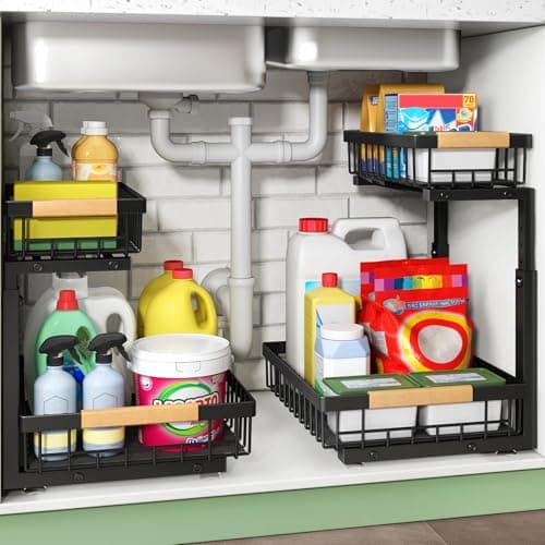 Under Sink Organizer, 2 Packs 2 Tier Under Sink Organizers and Storage, Slide out Pull out Cabinet Organizer Shelf, Metal Sliding Drawer for Kitchen Bathroom Pantry Cabinet Closet Organization Rack - Image 1