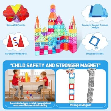 Paaxido Magnetic Tiles - 100 Pieces Magnetic Blocks for Kids, Magnet Tiles Building Blocks Set, Construction STEM Magnet Toys Gift for Kids, Boys and Girls 3 4 5 6 7 8+ Year Old - Image 6