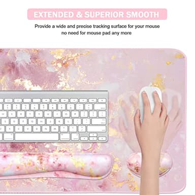 Keyboard Mouse Pad Set, Extended Mouse Pad+Keyboard Wrist Rest Support, Memory Foam Ergonomic Easy Typing, 3Pcs (35.4×15.7 in) Desk Pad Set for Home Office Study Game- Pink Gold Marble - Image 5
