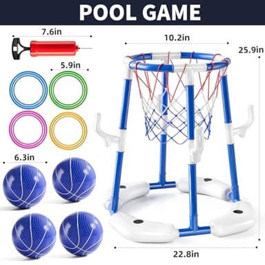 NIPLOOOW Pool Basketball Hoop, 2-in-1 Floating Pool Toys Ring Game with 4 Balls and Pump, Outdoor Swimming Pool Basketball Games Water Play Toy Family Party for Kids Adults Age 3-12 (Blue) - Image 6