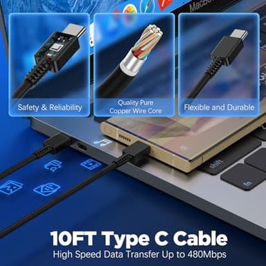 45W Super Fast Charging Block and Long USB C to C Cable 10ft, Type C Wall Plug and Android Phone Charger Cord for Samsung Galaxy S25/S24 Ultra/S23+/S22 Plus/S21/S20/Note 20/10/iPhone 17 16 15 Pro Max - Image 4