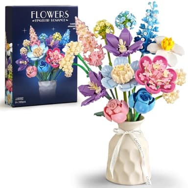 SUNHABI Flower Building Set for Adults Flower Bouquet Botanical Collection Unique Home Décor or Office Décor Great Gift for Her and Him (VASE NOT Included) - Image 1