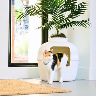 Good Pet Stuff Hidden Cat Litter Box Enclosure with Artificial Plant, Decorative Round Planter, Removable Tray, Charcoal Filter Odor Control, Easy-to-Clean, Made in USA, Essentials Kit, White - Image 14