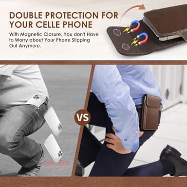 Cverny Leather Phone Holster, Universal Leather Holster Compatible with iPhone 16, 16 Pro Max, iPhone 15 Pro Max, 15 Plus... Galaxy S24... Cell Phone Holster with Belt Clip for Men Coffee (L) - Image 4