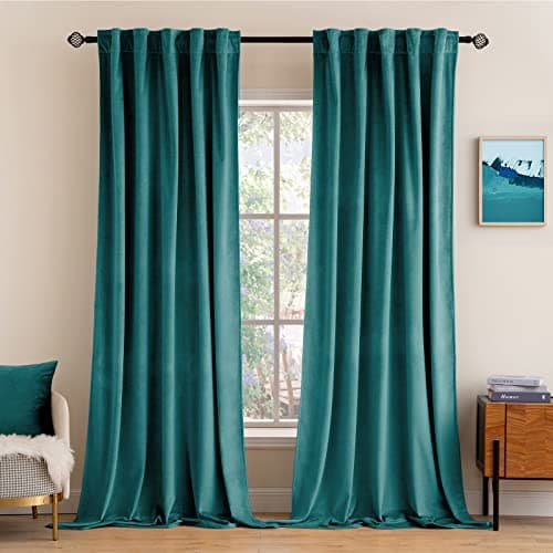 MIULEE Teal Velvet Curtains 108 inches Long 2 Panels - Luxury Blackout Curtains for Bedroom Living Room Thermal Insulated Fall Decor Super Soft Window Drapes Rod Pocket & Back Tab - Image 1