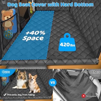 URPOWER Back Seat Extender for Dogs - Hard Bottom Dog Car Seat Cover Holds 420 lbs, Waterproof Dog Hammock Dogs Bed for Cars, SUVs & Small Trucks, Pet Backseat Protector with Mesh Window & Large Space - Image 2