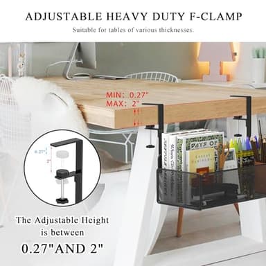 Turfson Office Under Desk Organizer Storage, Metal 3-IN-1 Clamp On Desk Side and Desktop File Document Magazine Organization Wall Hanging Bin Holder Office Supplies For Home School Essentials - Image 4