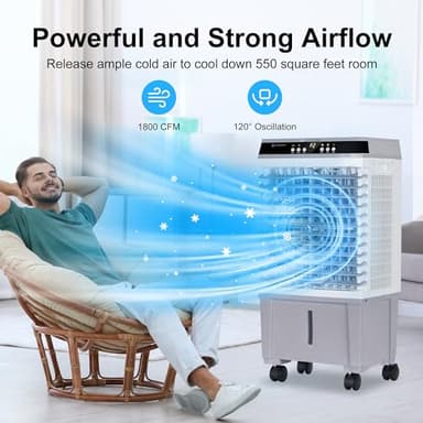 Uthfy Swamp Cooler Air Conditioner, Evaporative Air Cooler with 5.3 Gallon Water Tank, 4 Ice Box, Remote, 12H Timer, 120°Oscillation, Portable Cooling Fan with 3 Speeds for Bedroom Home Office - Image 3
