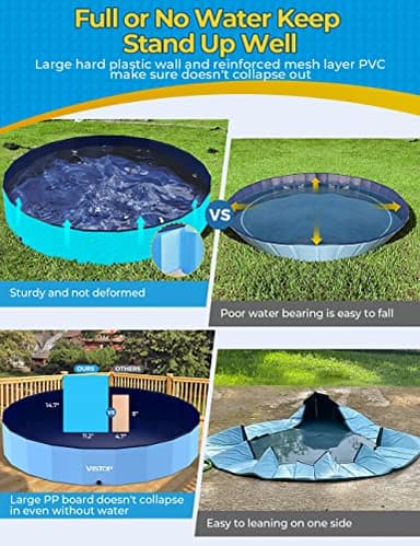 VISTOP Jumbo Foldable Dog Pool, Hard Plastic Shell Portable Swimming Pool for Dogs Cats and Kids Pet Puppy Bathing Tub Collapsible Kiddie Pool (87inch.D x 15.7inch.H, Blue) - Image 3