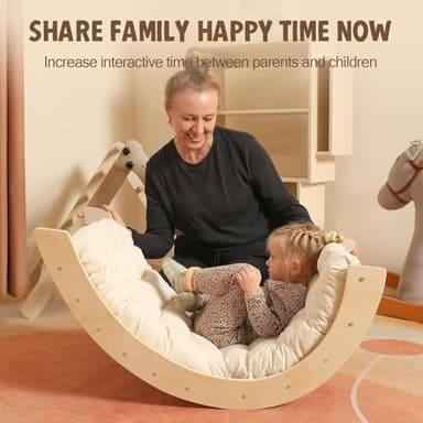 Yopnoyik Pikler Triangle Set with Cushion Large, 5 in 1 Toddler Climbing Toys Indoor, Montessori Foldable Climbing Set for Kids, Wooden Playground Jungle Gym with Ramp, Arch and Ladder (Wooden Color) - Image 7