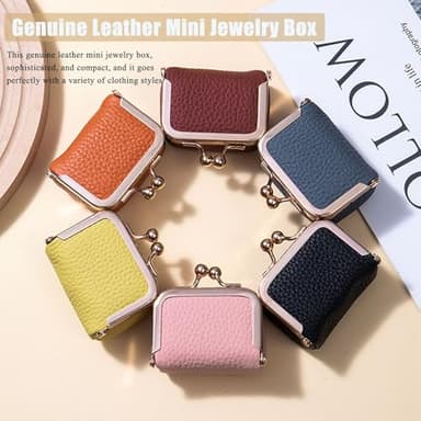 ROPTINK Genuine Leather Mini Jewelry Box, Mini Coin Purse Jewelry Case, Jewelry Case Kiss Lock, Travel Ring Box for Women for Earring/Ring/Necklace/Bracele (3 Pcs-A) - Image 2