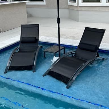 PURPLE LEAF Patio Chaise Lounge Set of 3 Outdoor Lounge Chair Beach Pool Sunbathing Lawn Lounger Recliner Chiar Outside Tanning Chairs with Arm for All Weather, Side Table Included, Black - Image 1