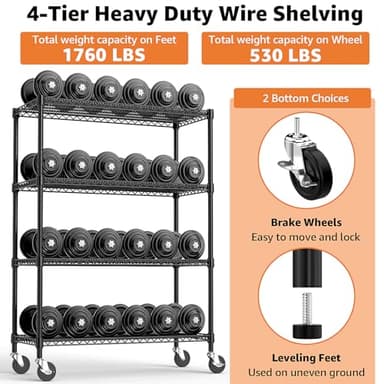 M MZG Industrial Metal 4 Tier Shelving for Garage, Pantry, Warehouse, Basement Utility Room, Storage Rack Metal Shelving Unit, Shelf Organizer, Black 23.6" D x 53.2" W x 73.6" H - Image 5