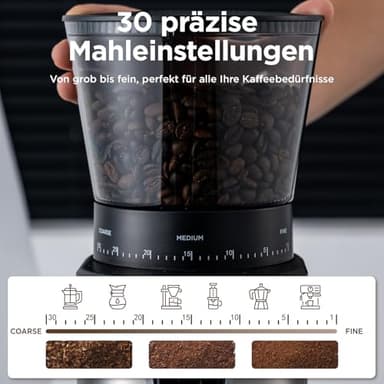 Ollygrin Burr Coffee Grinder, Electric Conical Coffee Bean Grinder With 30 Adjustable Grind Settings For 2-12 Cups, Sliver & Black - Image 5