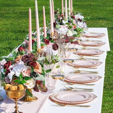 Nervure 175PCS Pink Plastic Plates - Disposable Pink Gold Party Plates & Pre Rolled Napkins with Cutlery for 25 Guests, 50Plates, 75Silverware, 25Cups, 25Napkin for Wedding & Party - Image 8