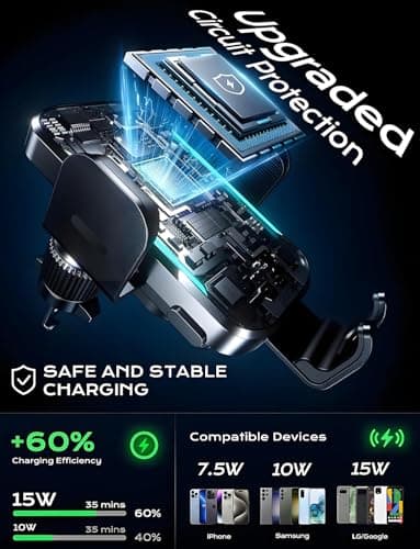 Wireless Car Charger, 2025 Upgrade 15W Fast Charging Auto Clamping Car Phone Holder Charger, Phone Holders for car, CHGeek,fit for iPhone 16 15 14 13 Mini Pro Max XR, Samsung Galaxy S25 Ultra - Image 3