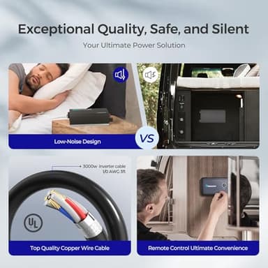 Renogy Inverter PUH, 3000W Pure Sine Wave Power Inverter with UPS Transfer Switch & Bluetooth, 12V DC to 120V AC Converter for RV, Truck, Home,Camping - 6000W Surge Power, Remote Monitoring - Image 5