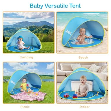 Zooawa Baby Beach Tent, Pop Up Beach Tent Sun Shade for Beach, Portable Shade Pool UV Protection Sun Shelter for Infant with Beach Sand Toys Set, No Pattern, Blue - Image 6