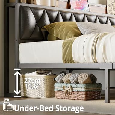 ANCTOR Queen Bed Frame, Storage Headboard with Outlets, Easy to Install, Sturdy and Stable, No Noise, No Box Springs Needed, Rustic Brown and Black - Image 5