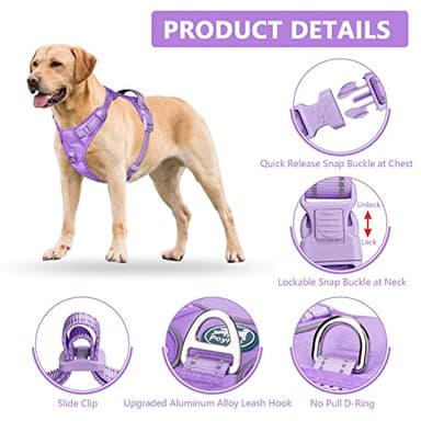 PoyPet No Pull Dog Harness, No Choke Reflective Dog Vest, Adjustable Pet Harnesses with Easy Control Padded Handle for Small Medium Large Dogs(Light Purple Matching Trim,S) - Image 7