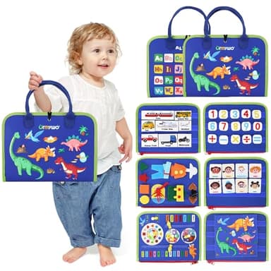 Busy Board for Toddlers Boys Girls Montessori Toys for 1 2 3 4 Year Old, Busy Book Preschool Learning Activities with Alphabet Number, Animal Travel Toys Birthday Gifts for Plane Car Motor Skills - Image 1