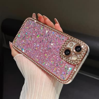FABSPARK Case for iPhone 12 Pro Max,Glitter Crystal Diamond Rhinestones Sequin Shiny Bling Sparkly Glossy Luxury Electroplated Case,Aesthetic Cute Full Protection for iPhone 12 Pro Max,Pink - Image 9