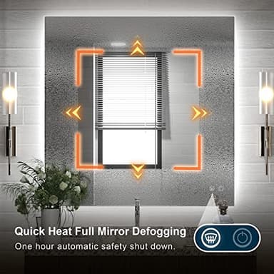 TETOTE 36 x 36 Inch LED Backlit Mirror with Light Bathroom,Anti-Fog,Dimmable,CRI90+,IP 54Water Proof,Vanity Mirror with Light,Wall Mounted,Horizontal/Vertical - Image 3