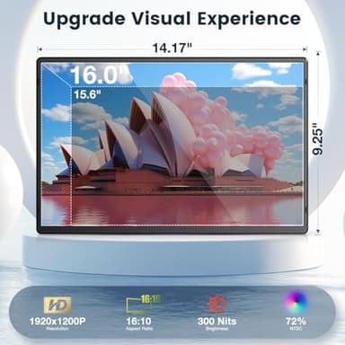 Portable Monitor, 16 Inch 1200P FHD, Horizontal and Vertical with Kickstand, Plug&Play, Built-in Speakers, Ultra-Thin Zero Frame,Travel Monitor for Laptop with Premium Smart Cover - Image 4