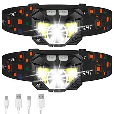LHKNL Headlamp Flashlight, Lumen Ultra-Light Bright LED Rechargeable Headlight with White Red Light, 2-Pack Waterproof Motion Sensor Head Lamp,8 Modes for Outdoor Camping Running Hiking Fishing - Image 1