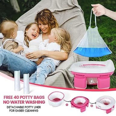 Orzbow Portable Potty Seat for Toddler Travel, Potty Training Toilet for Boys and Girls 18+ Months, Includes Storage Bag and 40pcs Disposable Liners, Travel Toddler Toilet Seat with Splash Guard, Pink - Image 4