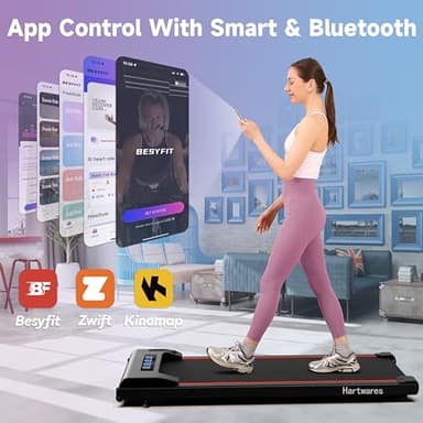 Hartwares Walking Pad Under Desk Treadmill, Portable Mini Treadmill for Home/Office/Small Spaces, 2.5HP Quiet Brushless Walking Jogging Machine with 265 lbs Weight Capacity, Remote & App Control - Image 4