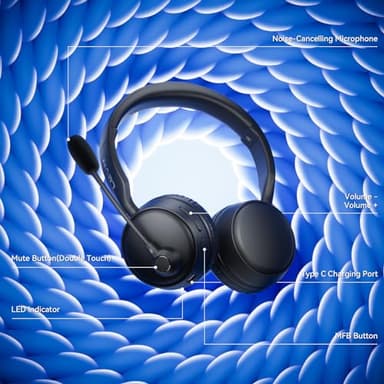 LEVN Bluetooth Headset with Microphone, Wireless Headset with Mic & Mute Button, 60 Hrs Working Time, Noise Cancelling Bluetooth Headphomes 5.3 Multipoint Connect to Cell Phone/Mobile/Laptop/Tablet/PC - Image 6