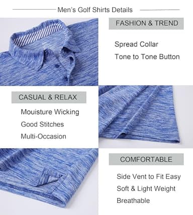 Alex Vando Mens Golf Shirt Moisture Wicking Quick-Dry Short Sleeve Casual Polo Shirts for Men,Blue,XL - Image 4