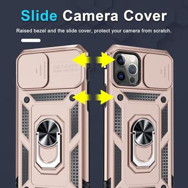 Janmitta Case for iPhone 16e Phone Cover Built in Slide Camera Lens Cover+Screen Protector,Heavy Duty Shockproof Full Body PhoneCase with Finger Ring Holder Kickstand,2025 Rose Gold - Image 3
