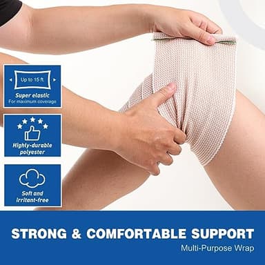 AZEN Premium 5 Pack Elastic Bandage Wrap 6 Inch, Compression Wrap Bandage for Legs, Ankle, Knee, Tummy, Body, Latex-Free, Lymphedema Wraps for Legs - Image 3