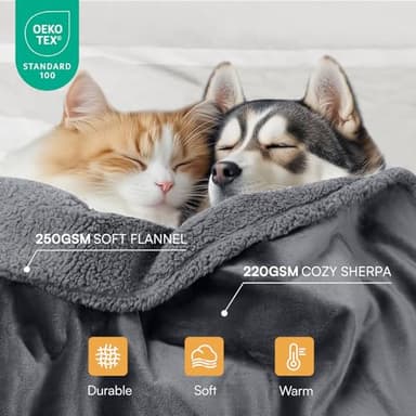 Waterproof Pet Blanket, Liquid Pee Proof Dog Blanket for Sofa Bed Couch, Reversible Sherpa Fleece Furniture Protector Cover for Small Medium Large Dogs Cats, Dark Gray X-Large（85" x 57"） - Image 3