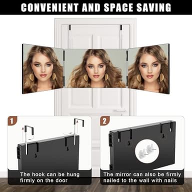 OLIBUY 3 Way Mirror for Hair Cutting, Three Way Mirror for Shaver and Makeup, Height Adjustable with Two Hold Nails, 360 Viewing Angle, Clear Anti-Fog HD Glass - Image 5