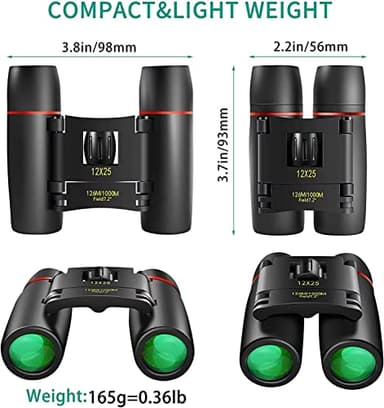 POLDR 12X25 Small Pocket Binoculars Compact Adults,Mini Kids Binoculars Boys for Bird Watching,Concert Theater Opera - Image 2