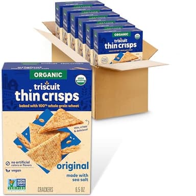 Triscuit Organic Original Whole Grain Wheat Crackers, Organic Crackers, Vegan Snacks, Bulk Lunch Snacks, 6 - 6.5 oz Boxes - Image 1