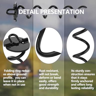 Eurmax USA 4-Pc Pack Spiral Stakes Heavy Duty Anchor Kit Ice Screw Anchor for Trampoline, Tents, tarps, Canopies,car Ports,Dog tie Out and etc Bonus Tie Down Straps 4-Pc Pack (Black) - Image 4