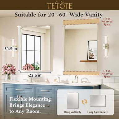TETOTE Brushed Nickel Mirror 24 x 32 Inch Brushed Nickel Metal Framed Bathroom Mirror, Tempered Glass, Modern Farmhouse Wall Mounted Mirror for Decorative(Horizontal/Vertical) - Image 7
