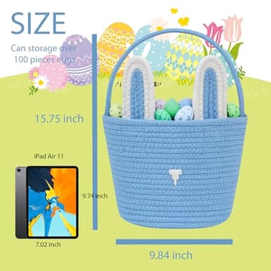 Easter Basket,Bunny Easter Baskets,Easter Buckets for Kids Girls Boys Easter Egg Hunting Basket,Bunny Rabbit Easter Tote Bags for Easter Decorations Candy Gifts Toy(Grey) - Image 3