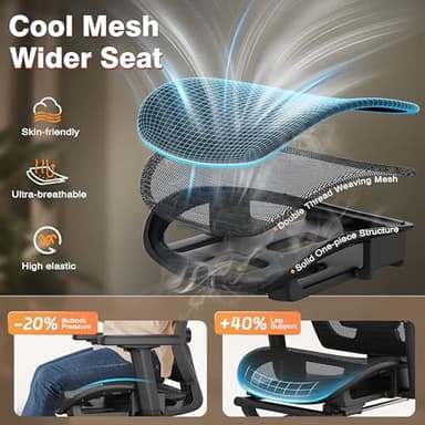 Ergonomic Office Chair with Foot Rest, Home Mesh Desk Chair with Adjustable Lumbar Support, 3D Armrest, 3D Headrest, 90°-135° Lockable Reclining Function, Comfy High Back Swivel Computer Gaming Chairs - Image 5
